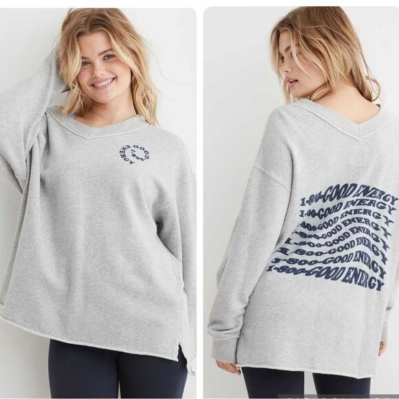 Aerie oversized off the shoulder v neck women's sweatshirt size medium - Picture 1 of 14